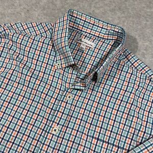 Peter Millar Shirt Mens L Blue Orange Plaid Performance MF18EW12BL Stretch
